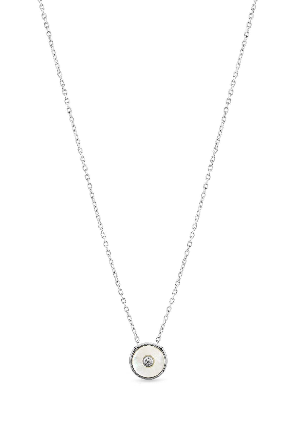 Minx Shell Necklace in sterling silver with mother of pearl and conscious diamond pendant