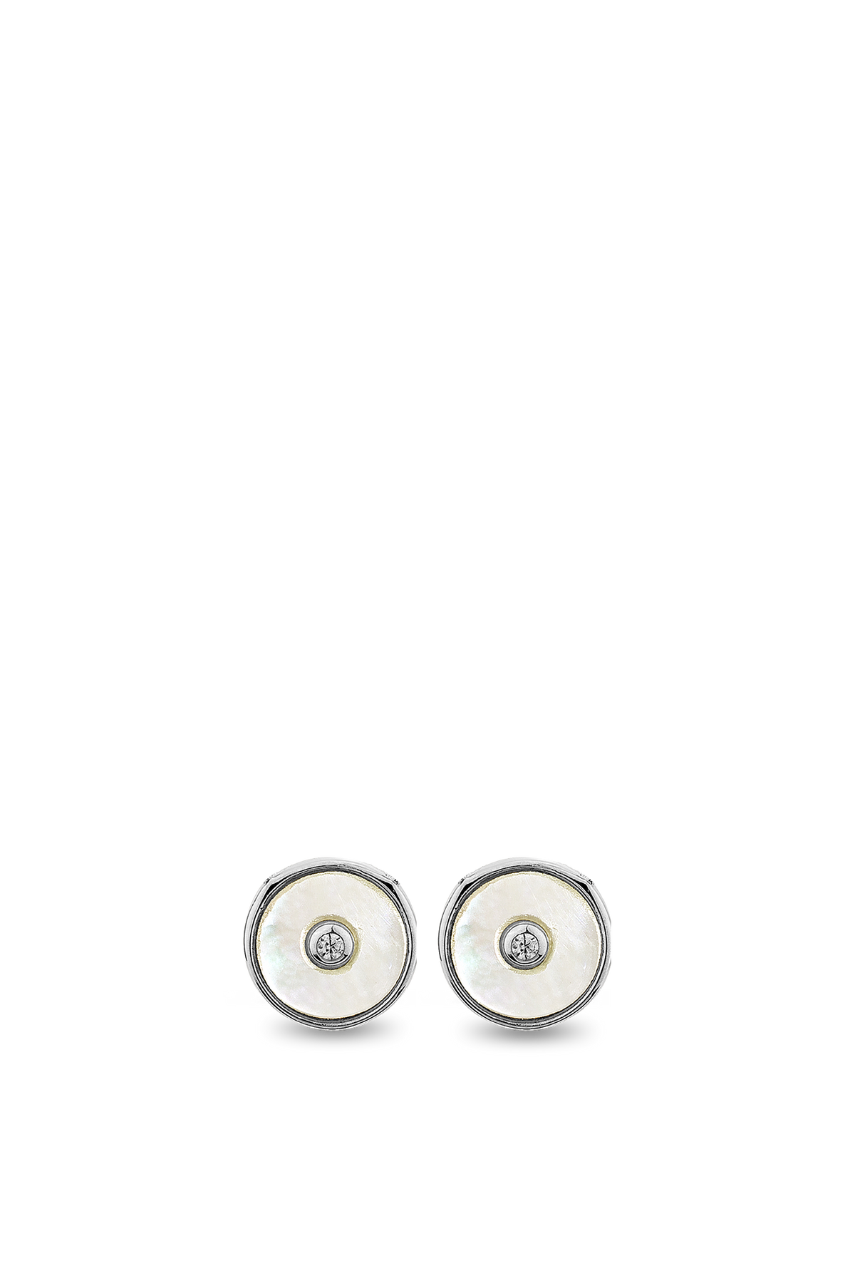 Minx Shell Stud Earrings in sterling silver with mother of pearl and micro pave conscious diamonds