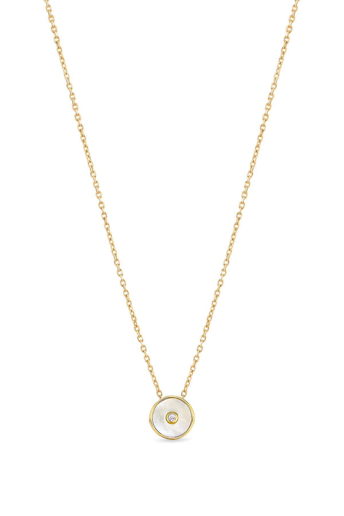 Minx Shell Necklace in 18K gold vermeil with mother of pearl and conscious diamond pendant