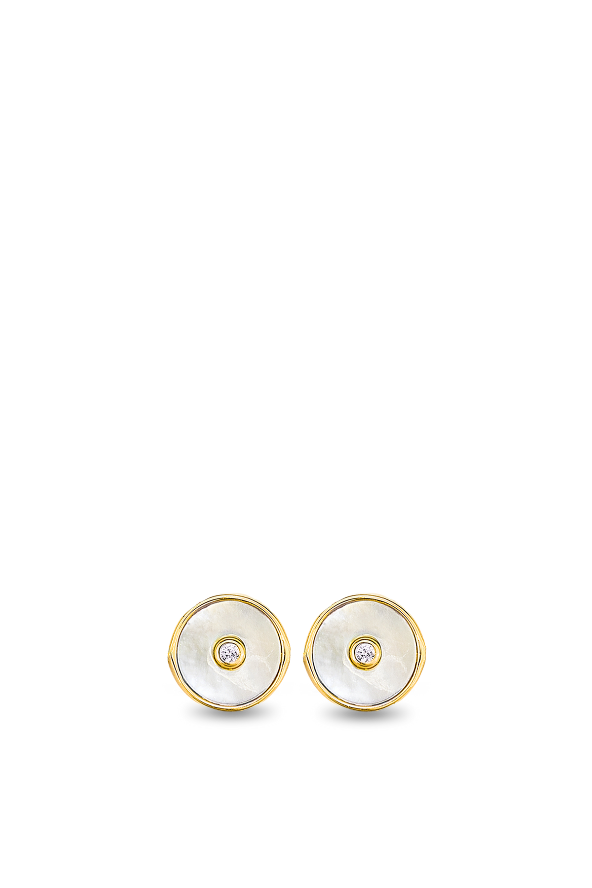 Minx Shell Stud Earrings in 18K gold vermeil with mother of pearl and micro pave conscious diamonds